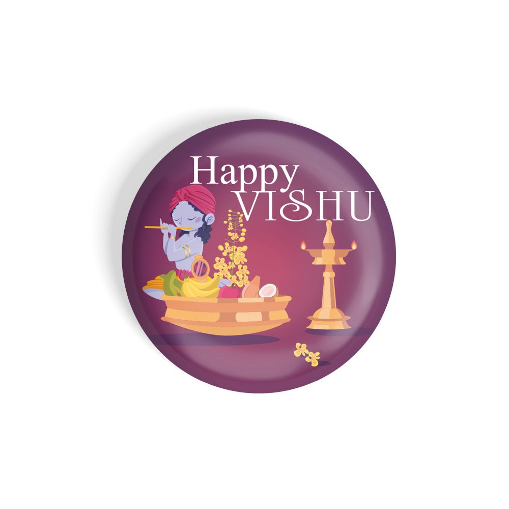 dhcrafts Round Fridge Magnet Multicolor Vishu Glossy Finish Design Pack of 1 (75 mm)